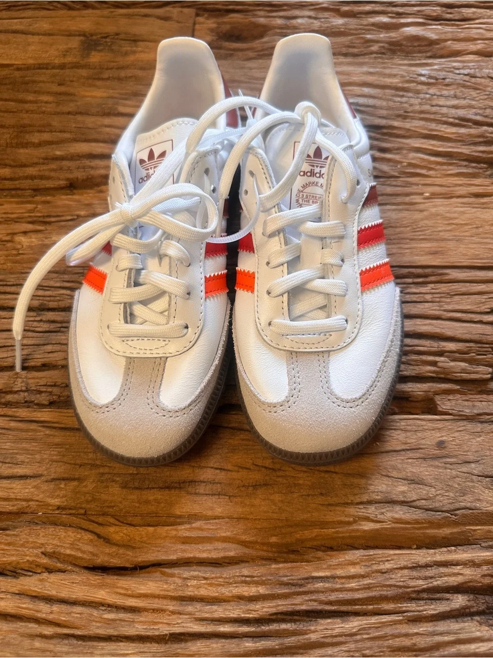 adidas Kids Samba - White with Red, Orange, Burgundy Stripes